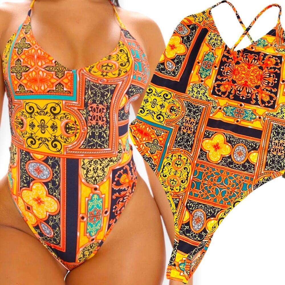 NWT Fashion Nova Womens Bohemian Dreams Bodysuit Combo in Orange Size XXL 2X…